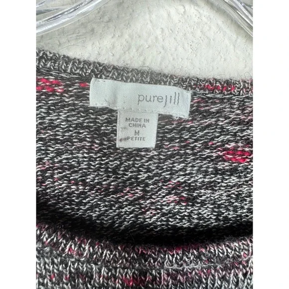 Pure Jill Womens Petite M Grey Marled Wool Cashmere Asymmetrical Sweater - Picture 2 of 7